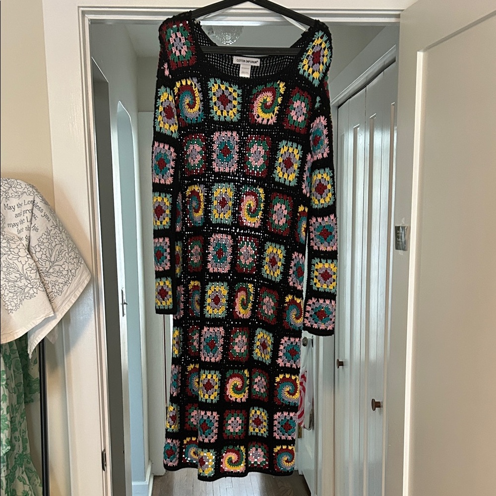 Cotton Emporium Multicolor Crochet Long Sleeve Dress